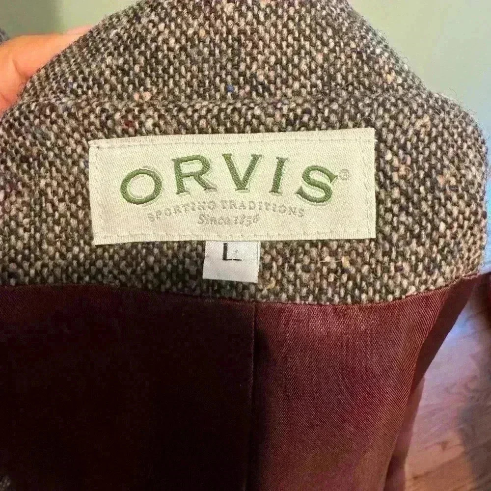 Orvis Blazer - tweed brown burgundy lining -Size Large - Picture 4 of 5